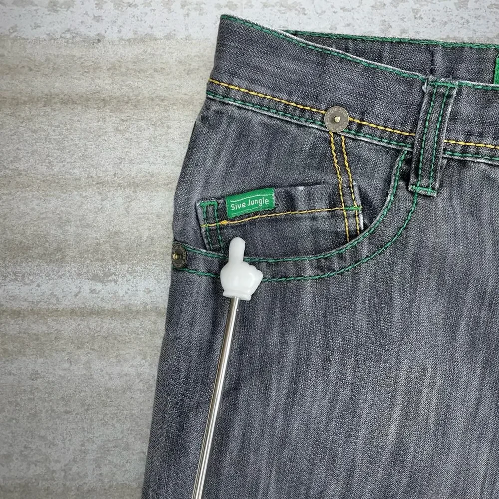 Vintage Y2K Skater Wide Leg Jeans 38x30 Baggy Smoke Grey Wash 5ive Jungle Rap - Picture 5 of 7